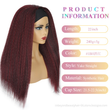 Kinky Straight Synthetic Hair Wigs In Stock Headband Machine Made Wig Pre Plucked 150 Density Natural Hair For Women
